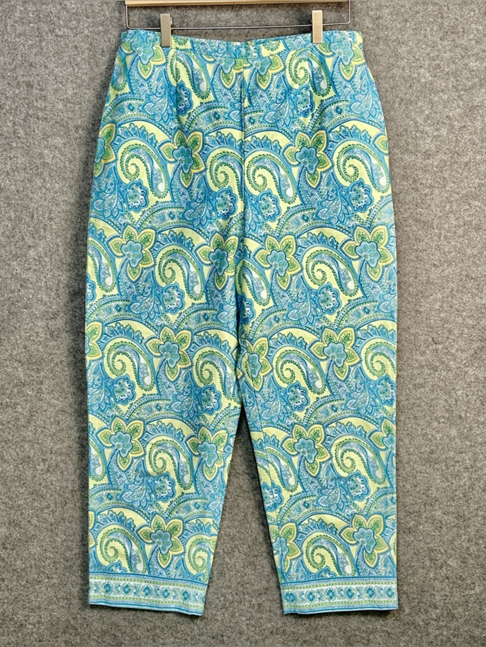 Talbots Size 12 Blue Yellow Green Paisley Print Cotton Chinos Straight Crop EUC